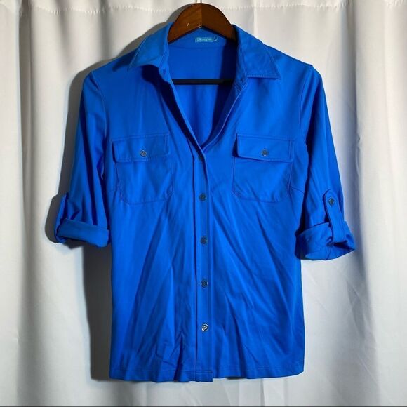 Blue Midsleeve Button Down Top - Picture 1 of 2